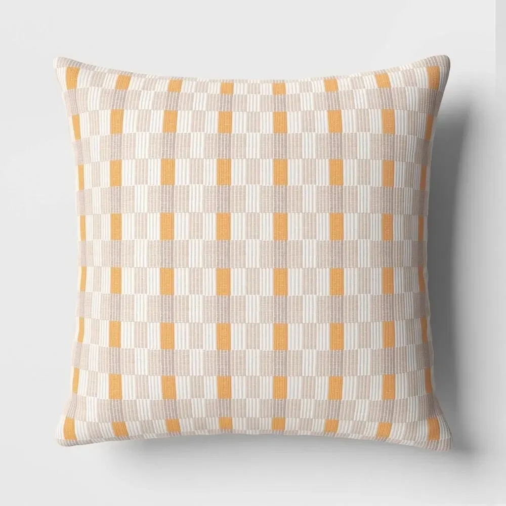 Threshold Oversized‎ 24x24 Woven Linework Throw Pillow Textured Gold NEW
